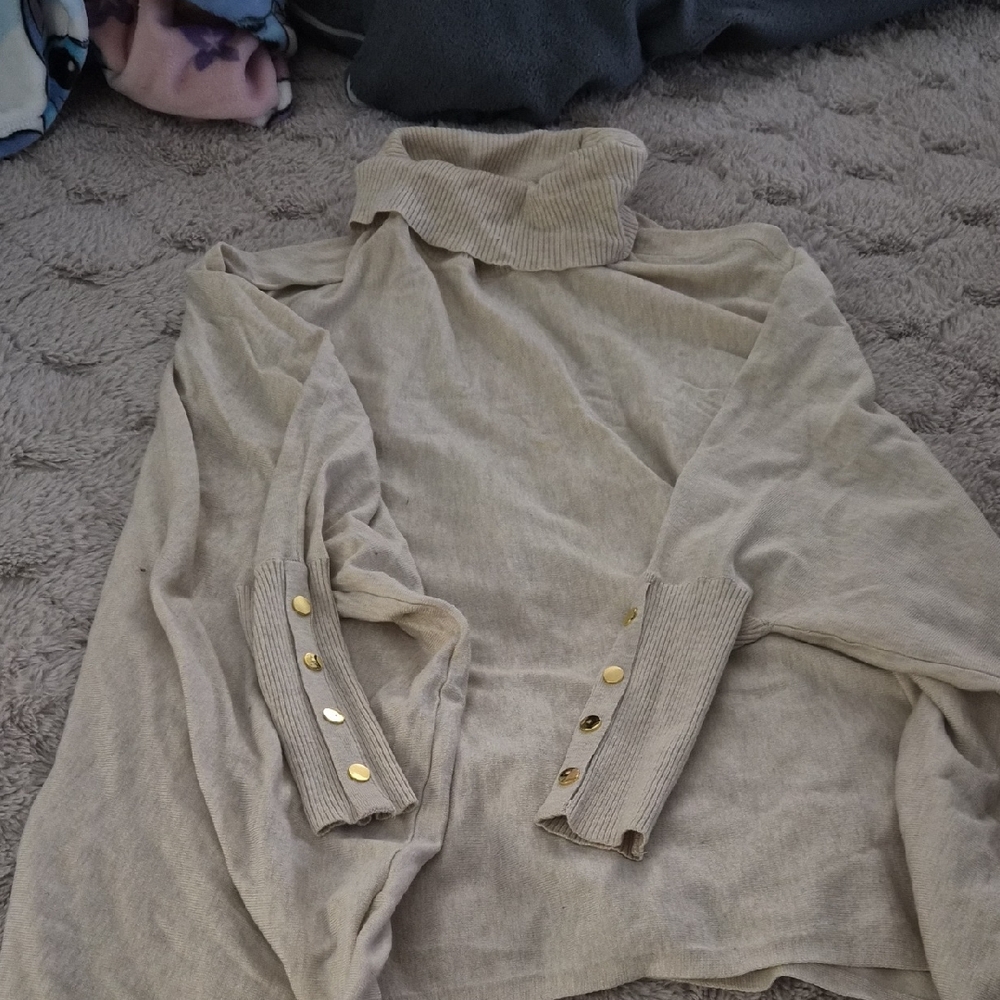 Alfani Light Tan Turtleneck Sweater with Gold Buttons